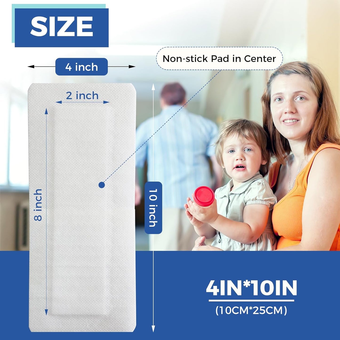 Island Dressing Bordered Gauze 4"x10", 50 Individually Packed Non-Stick Pad in Center with Adhesive Border,Soft Absorbent Medical Grade Dressing Gauze Pad for Wound Care and First Aid