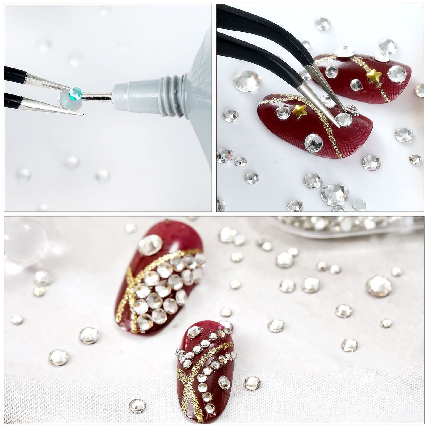 4240Pcs Flatback Multicolor Rhinestones Glass Crystal Gems for Nail Art Face Jewels Round with Tweezers and Picking Pen (SS6~SS20 Set)