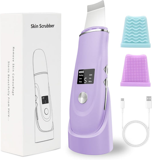 Face Scrubber Skin Spatula - Blackhead Remover Deep Cleansing Tool for Pore Extraction, 4-in-1 Fast Charging Dock Blackhead Remover Face Spatula for Facial Skincare Women Gift (Purple)
