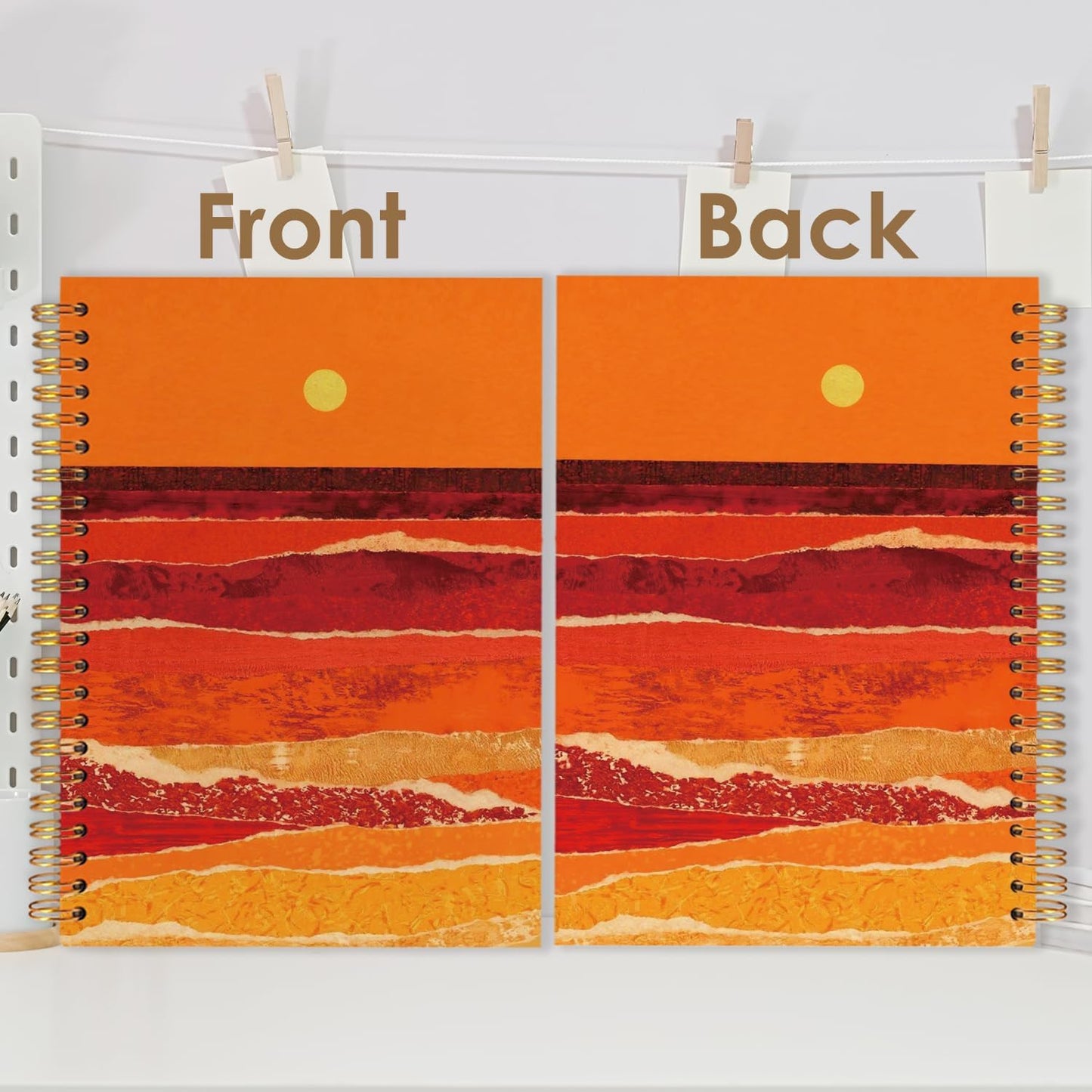 Boho Abstract Gold Beach Spiral Journal Notebook 5.5x8.3in, Abstract Sunset Ocean Beach Landscapes Notebooks for Note Taking, Gifts for Beach Lovers Hardcover Notebook Journal