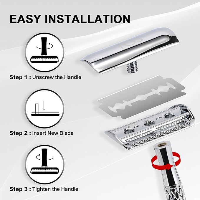 Double Edge Safety Razor with Chrome Plated Handle & Silicone Cover & 10 Blades Single Blade Safety Razor for Travel Metal Eco-Friendly Reusable Razor for Shaving