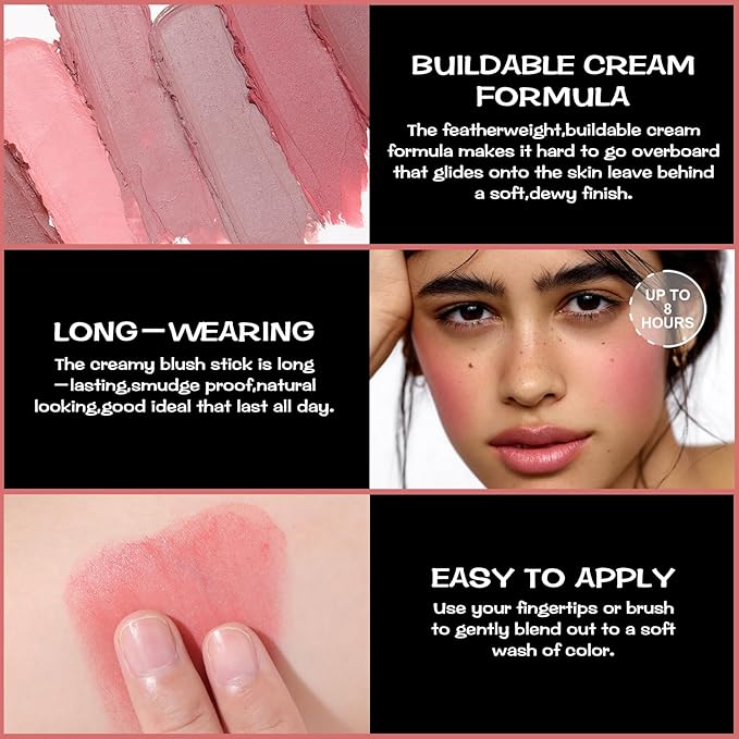 FOCALLURE Cream Blush Makeup,Buildable Blush Stick for Cheeks,Matte and Dewy Finish,Long Wearing,Easy Application,Lightweight Multi Stick,ROSE MARBLE