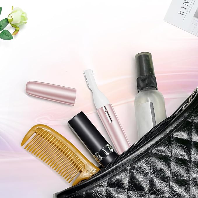 TOUCHBeauty Eyebrow Hair Trimmer for Women, Painless Precision Eyebrow Shaper, Pen-Shaped Hair Remover Razor for Face Chin Neck, Upper-Lip, Peach-Fuzz Mini Sized Battery-Operated Rose Color 1658A