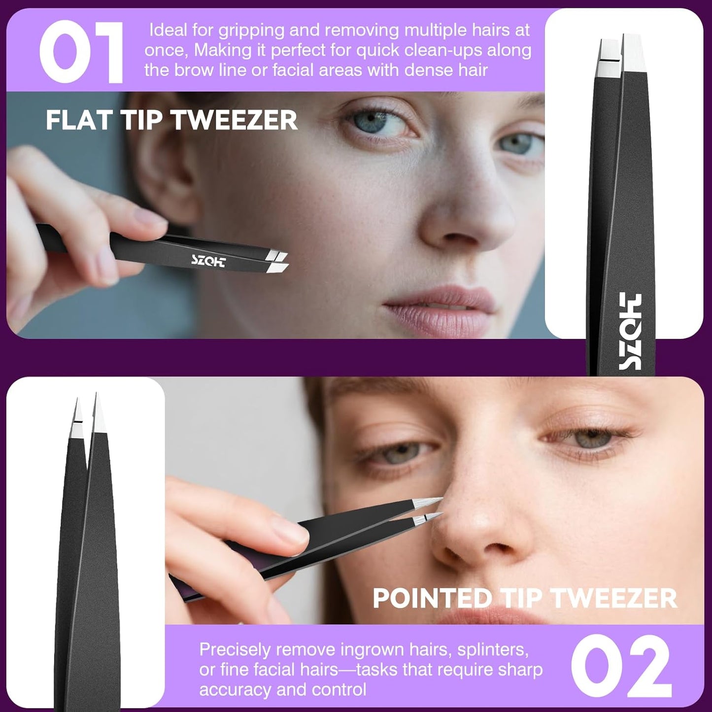 Professional Tweezers Set for Eyebrows – 4PC Precision Stainless Steel Tweezers Kit with Slant, Pointed & Flat Tips – Eyebrow Hair Removal Tool for Women & Men – Eco-Friendly Paper Tube Packaging