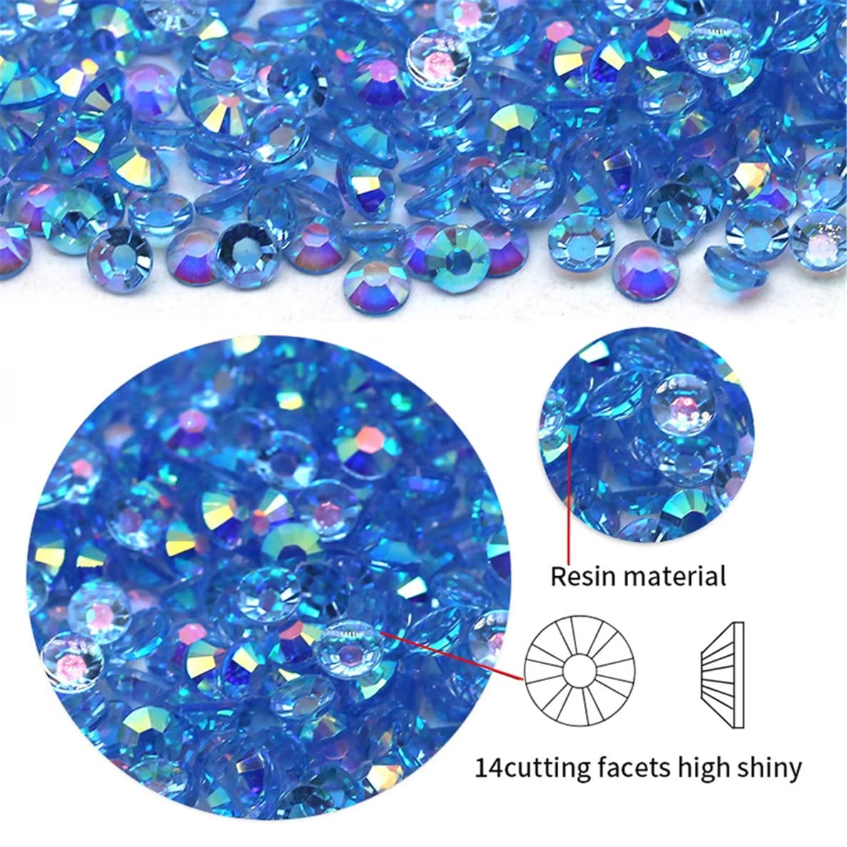 1440 Pcs SS20 5mm AB Flatback Rhinestones for Nails Art Crafts Transparent Glitter Round Gems Crystals DIY Clothes Shoes(Clear Aqua Blue AB)