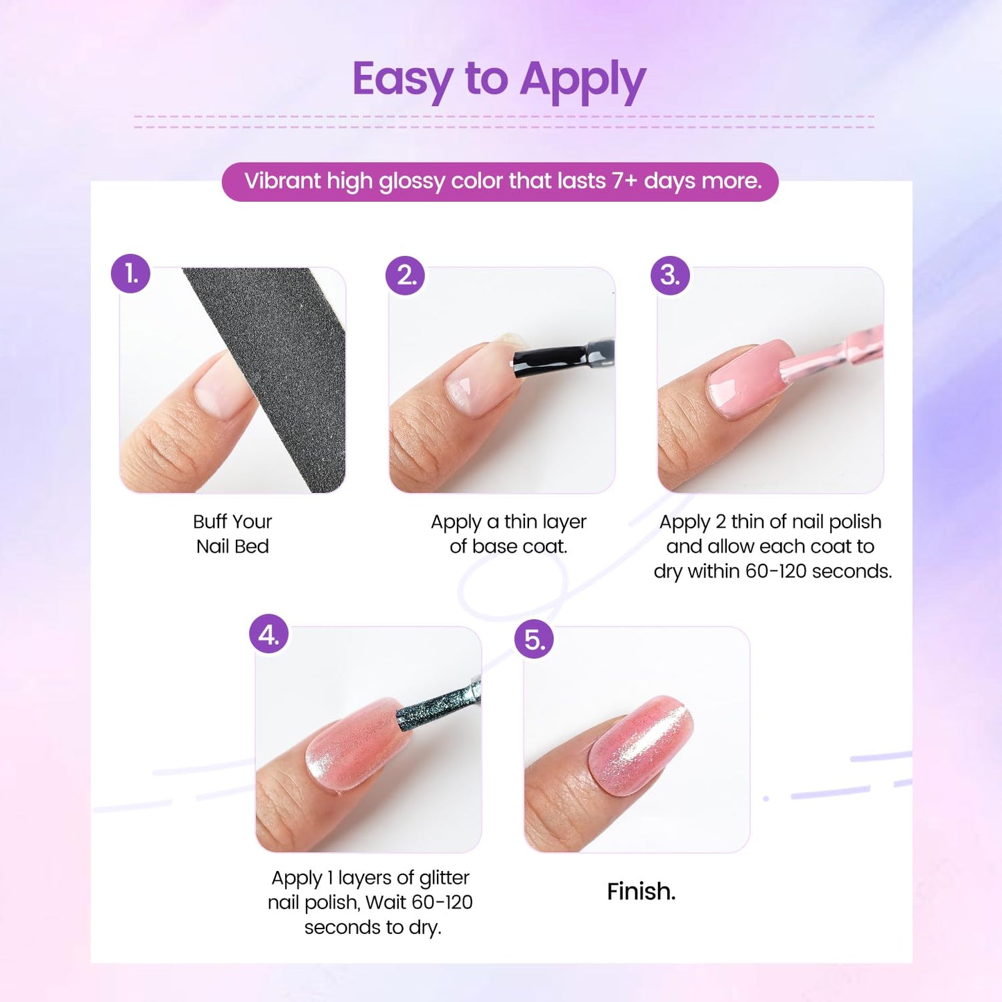 16.5ml Glitter Nail Polish, Shine Glitter Quick Dry, Natural Lustrous Enamel, Match Any Color for DIY Manicure & Pedicure