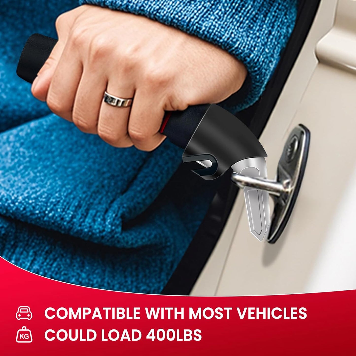 Car Door Handle for Elderly: Portable Car Assist Handle for Elderly & Seniors & Handicap - Auto Multifunction Armrest Portable Bar (1Pack Red and 2Pack Straps)