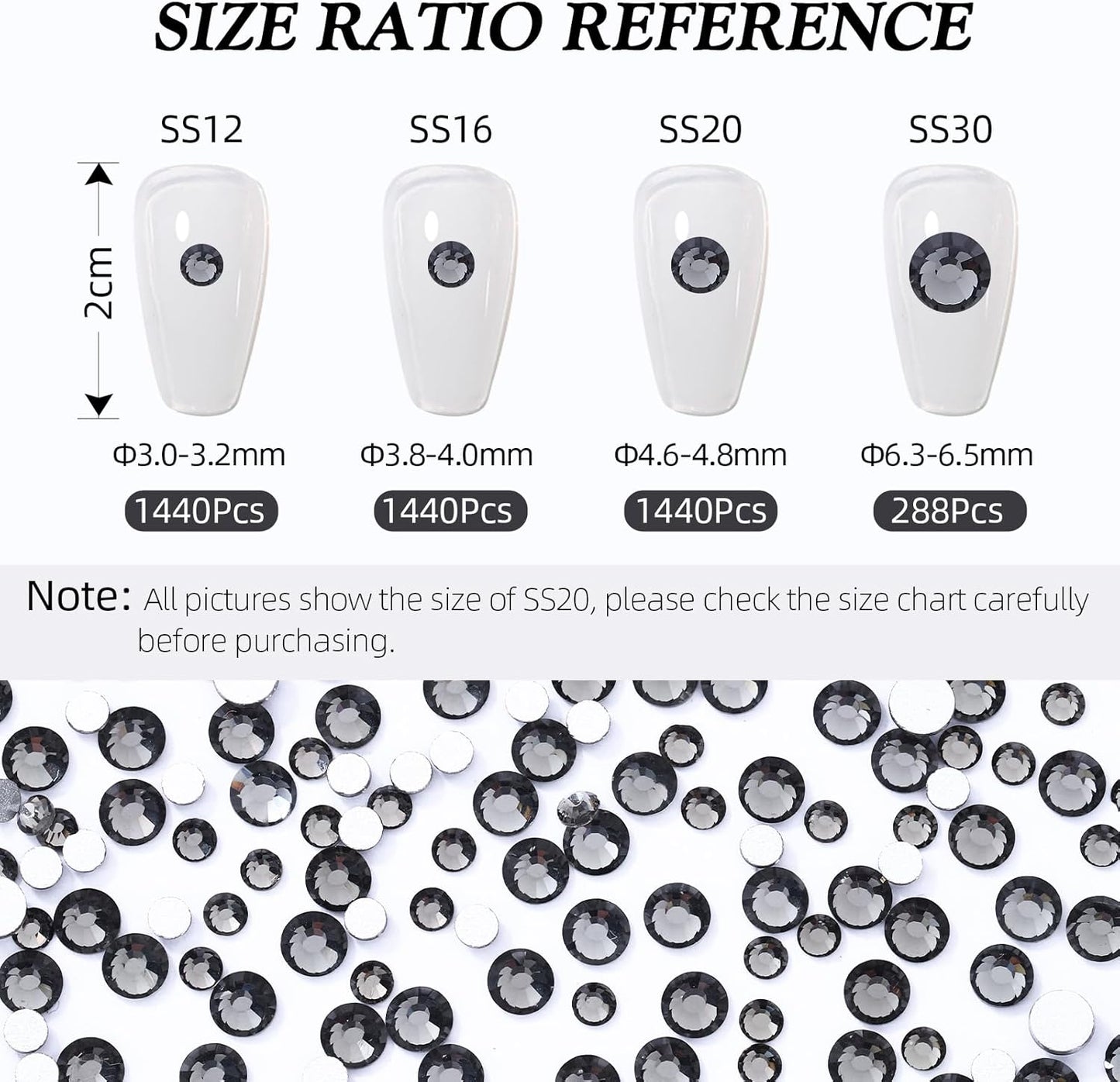 Gray Flatback Rhinestones, Glass Rhinestones for Nail Art and Craft, Glue Fix, Loose Crystal Gemstones(Gray, SS30, 288pcs, 6.4-6.6mm)