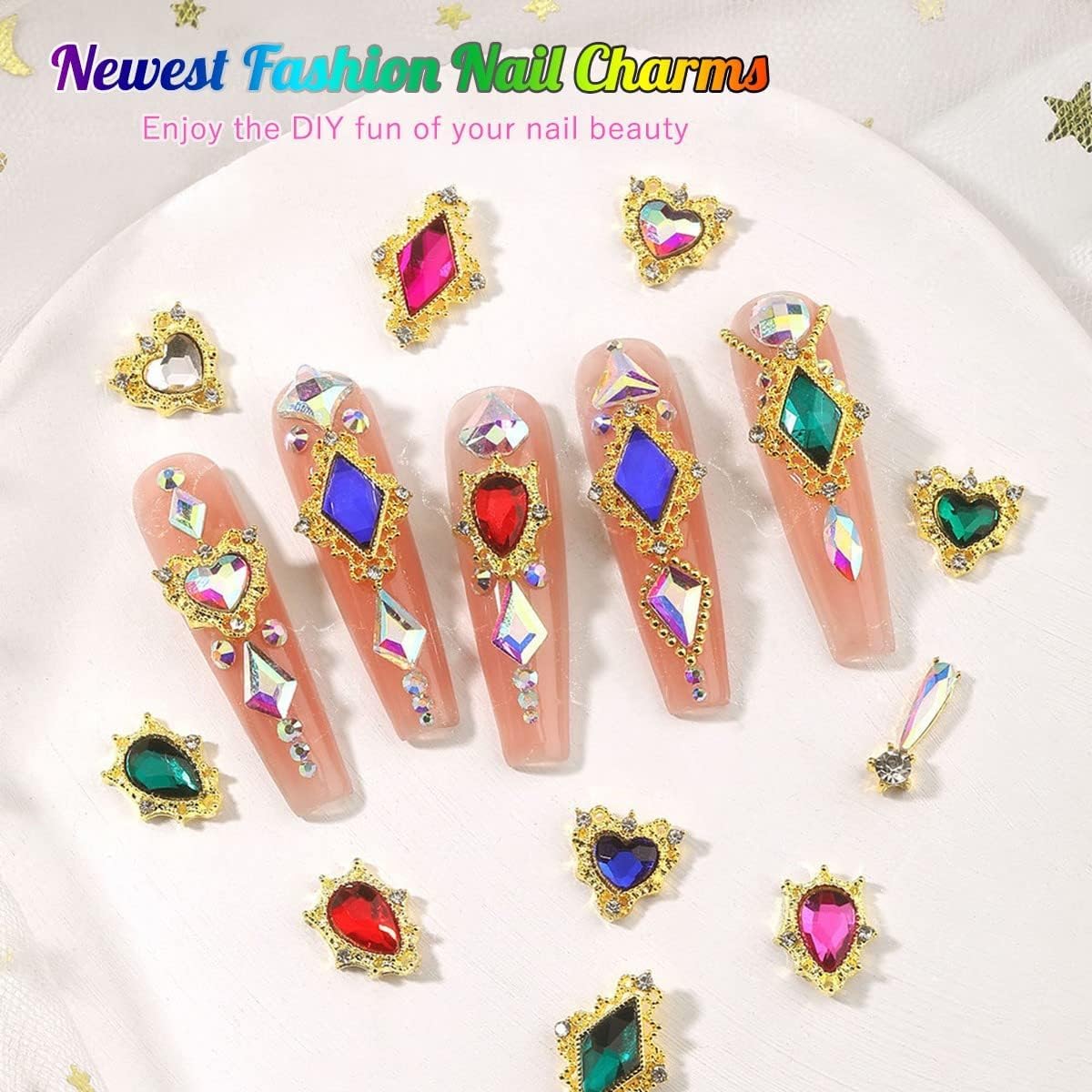 24pcs Rose Pink Nail Rhinestones Luxury Nail Charms Rose Red Heart Charms for Nails 3D Big Nail Gems K9 Glass Crystals Diamonds Jewelry Stones Alloy Nail Art Studs Decor for Arylic Nails Crafts