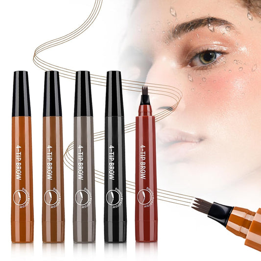 2025 New Magic Eyebrow Pencil, 4 Tipped Precise Brow Pen 3D Waterproof Microblading Contouring Pen Fine Stroke Microblading Eyebrow Pencil Creates Natural (5 Pcs)