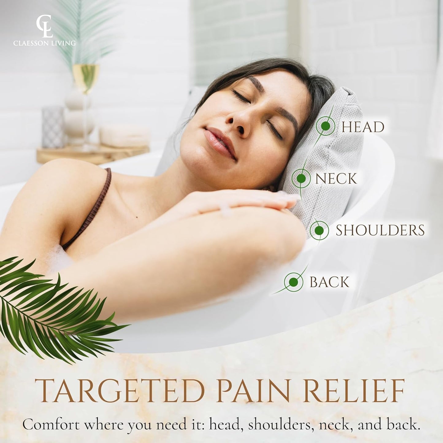 Luxury Bath Pillow for Tub - Thick and Comfortable Bathtub Pillow Support for Head and Neck and Back - Washable Quick-Drying Bath Pillows - Bath Cushion for Home Spa - Fits Any Bathtub - Light Gray