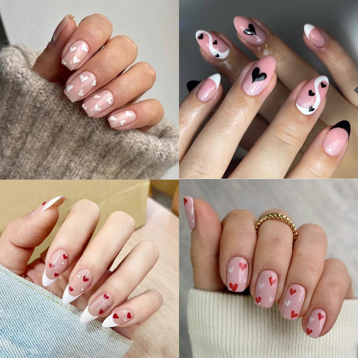 Valentines Nails Art Stickers 6 Sheets Heart Nail Stickers 3D Self Adhesive Valentines Nails Decals Red Black White Heart Designs Stickers Nail Supplies Decoration for Women Girls Acrylic Nail DIY