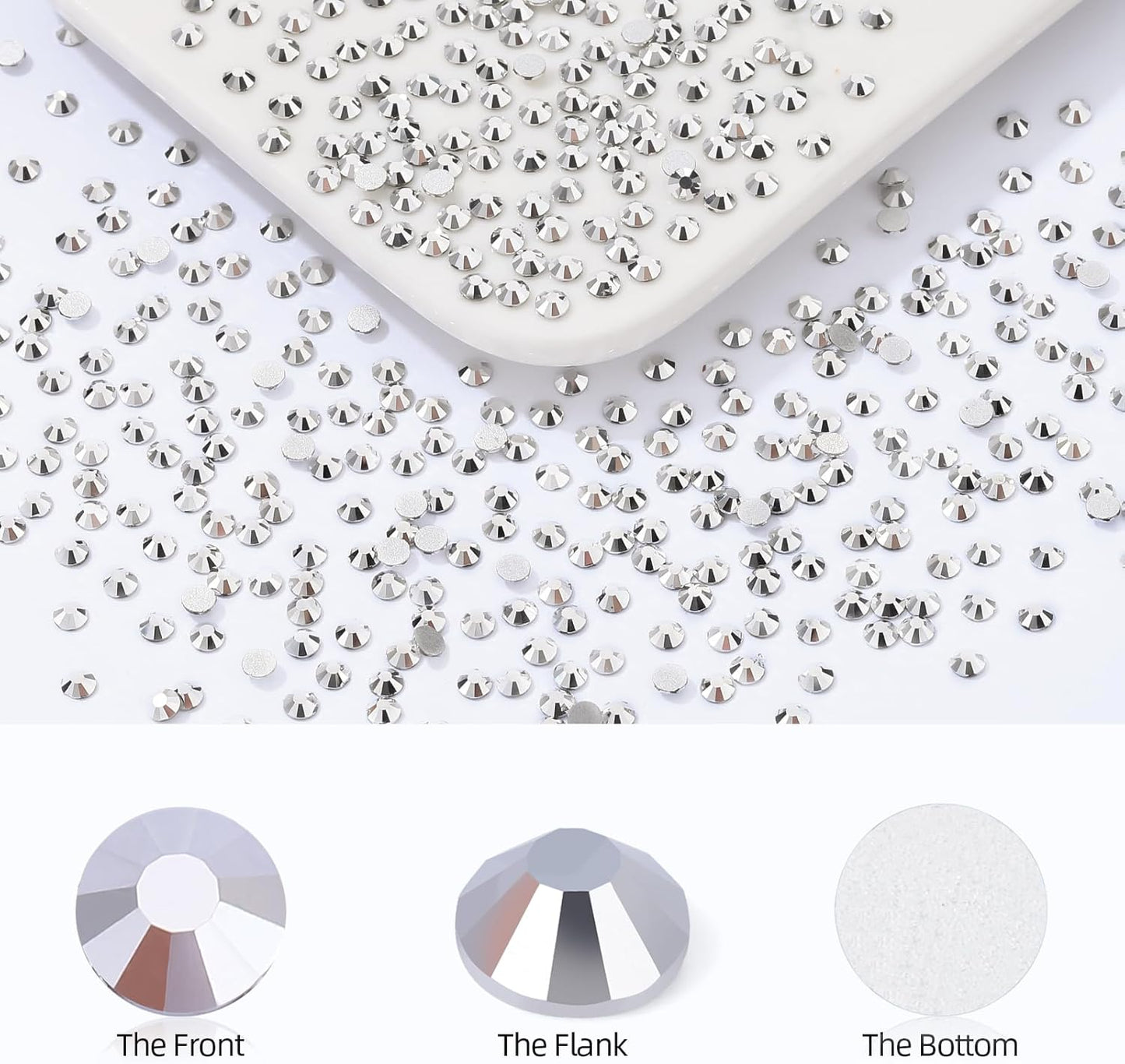 Silver Flatback Rhinestones, Glass Rhinestones for Nail Art and Craft, Glue Fix, Loose Crystal Gemstones(Silver, SS10, 2880pcs, 2.7-2.8mm)