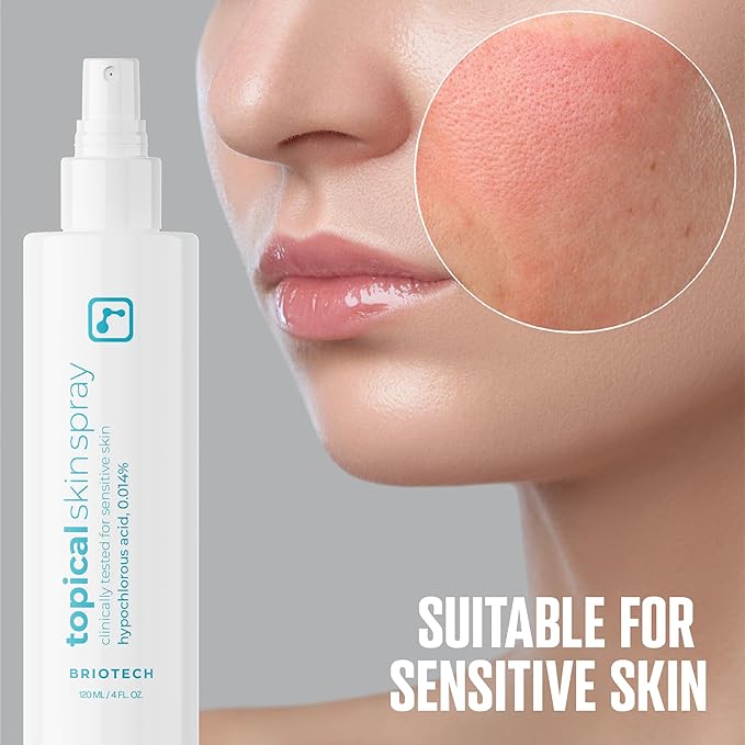 BRIOTECH Topical Skin Spray, Hypochlorous Acid Spray for Body & Face, Eyelid Cleanser, HOCl Facial Mist, Support Against Irritation, Calm Redness, Soothe Foot & Scalp, 128 fl oz (2Pack)