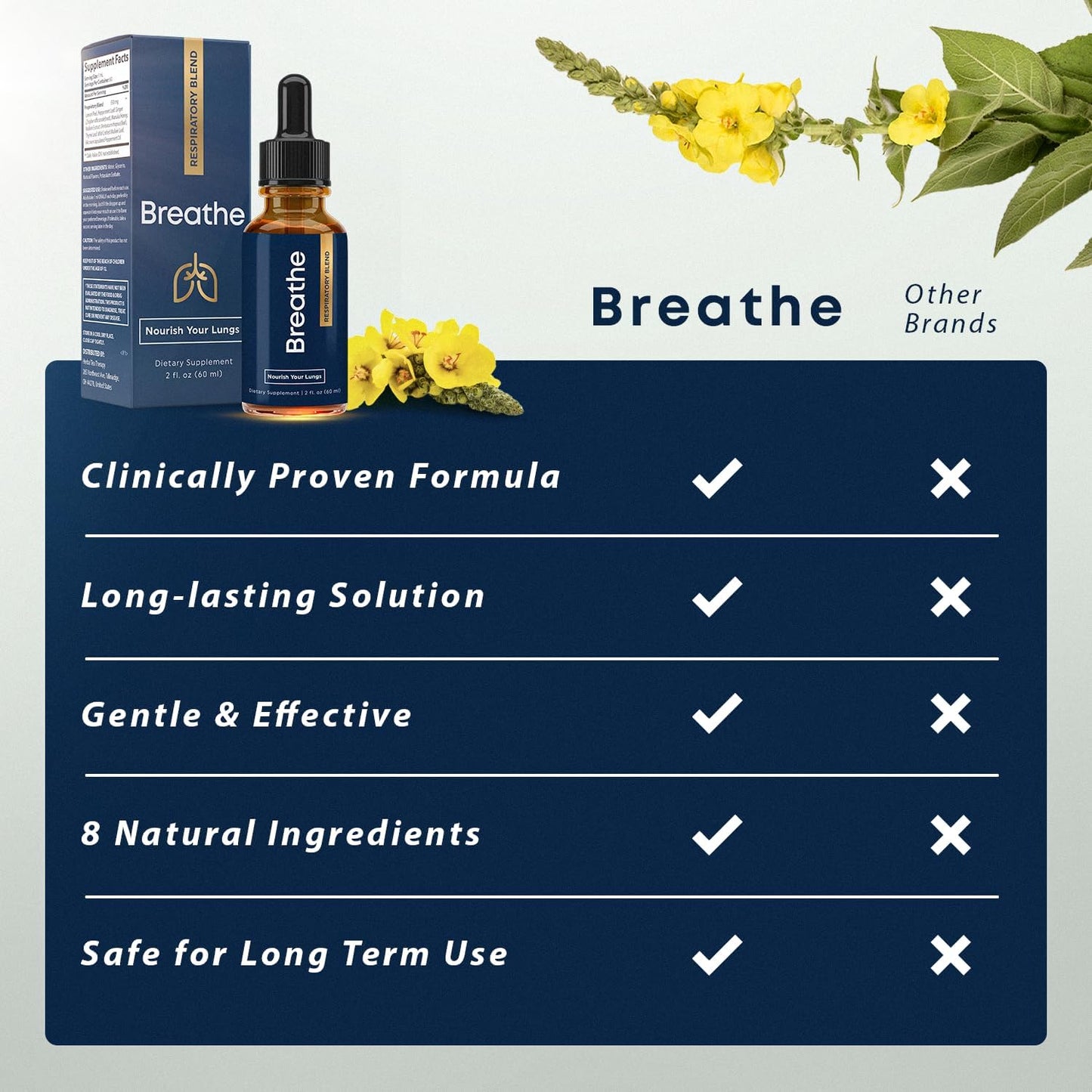 BREATHE 8-IN-1 Mullein Drops for Lungs & Airways (2 fl. oz.): Peppermint, Thyme, & Mullein Leaf Extract for Lungs Detox for Smokers - Break up Mucus & Breathe Clear - GMO-Free & Made in USA