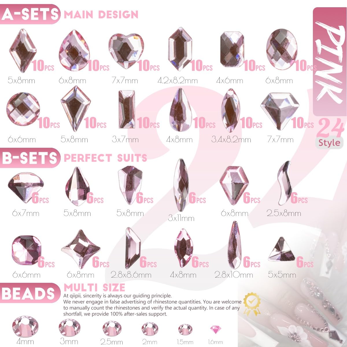 24 Styles Light Pink Nail Rhinestones Crystals Multi Shapes Flatback Gems Round Beads K9 Glass Stones Diamonds Jewels Nail Art Charms Supplies for Nails Face Eyes Makeup Crafts DIY Tumblers