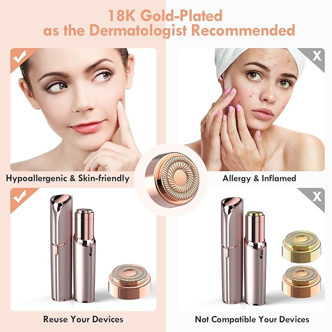 Replacement Heads for Flawless Facial Hair Remover, Gen 2 Replacement Blades Compatible with Finishing Touch Flawless Hair Removal, 18K Gold Painless Razor Head for Women（6 Pack）