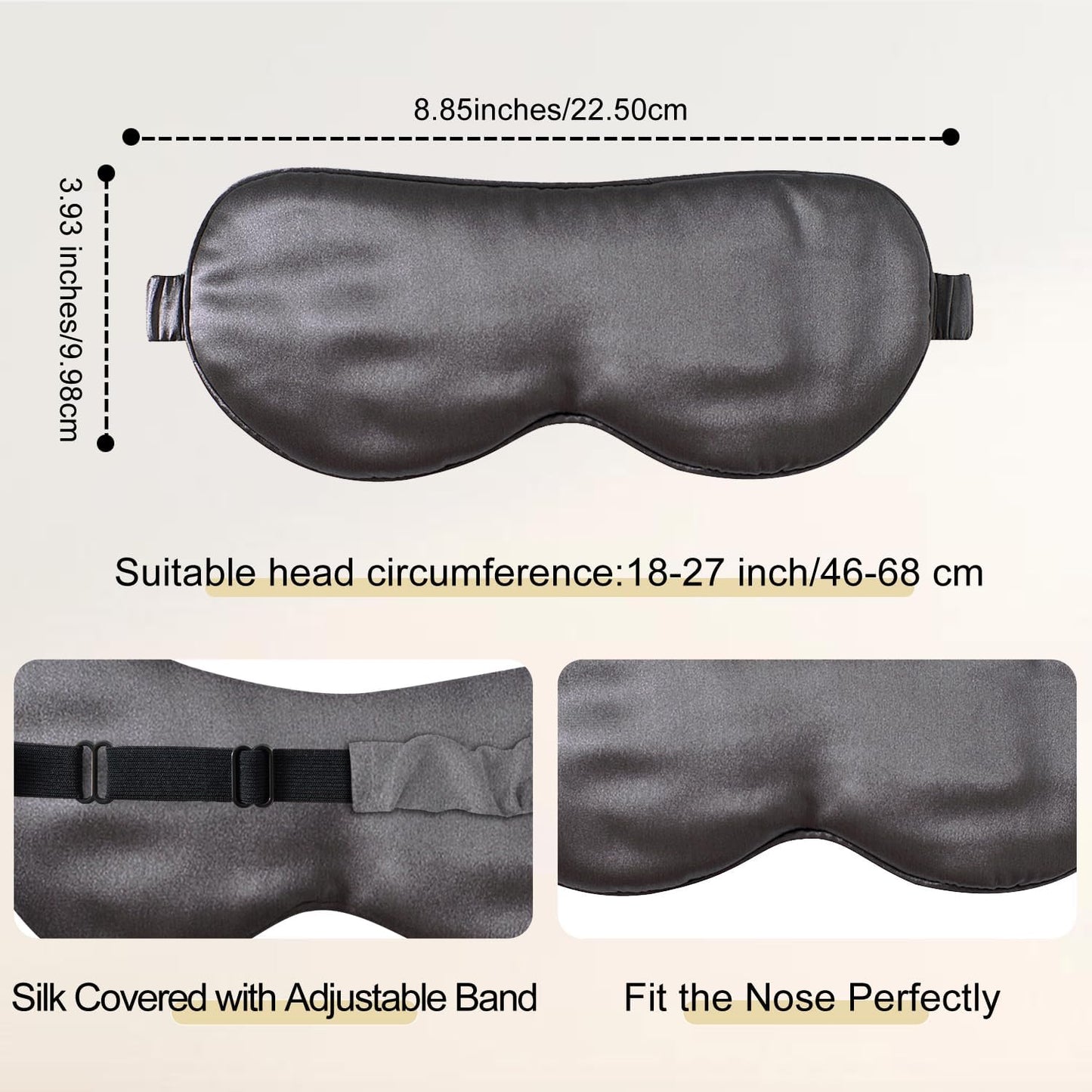 ZIMASILK Adjustable 100% 22 Momme Mulberry Silk Sleep Mask for Sleeping, Filled with Premium Mulberry Silk, Softest & Breathable Eye Sleeping Mask (Blackish Grey)