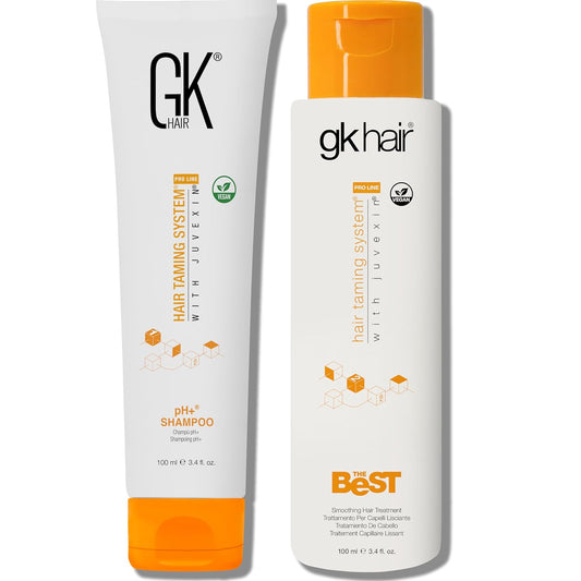 GK HAIR Global Keratin Professional Brazilian Keratin Hair Treatment Kit (100ml/3.4 Fl. Oz.) With PH shampoo- The Best Smoothing & Strengthening to make Hair Healthy - Formaldehyde free, Sulfate-free