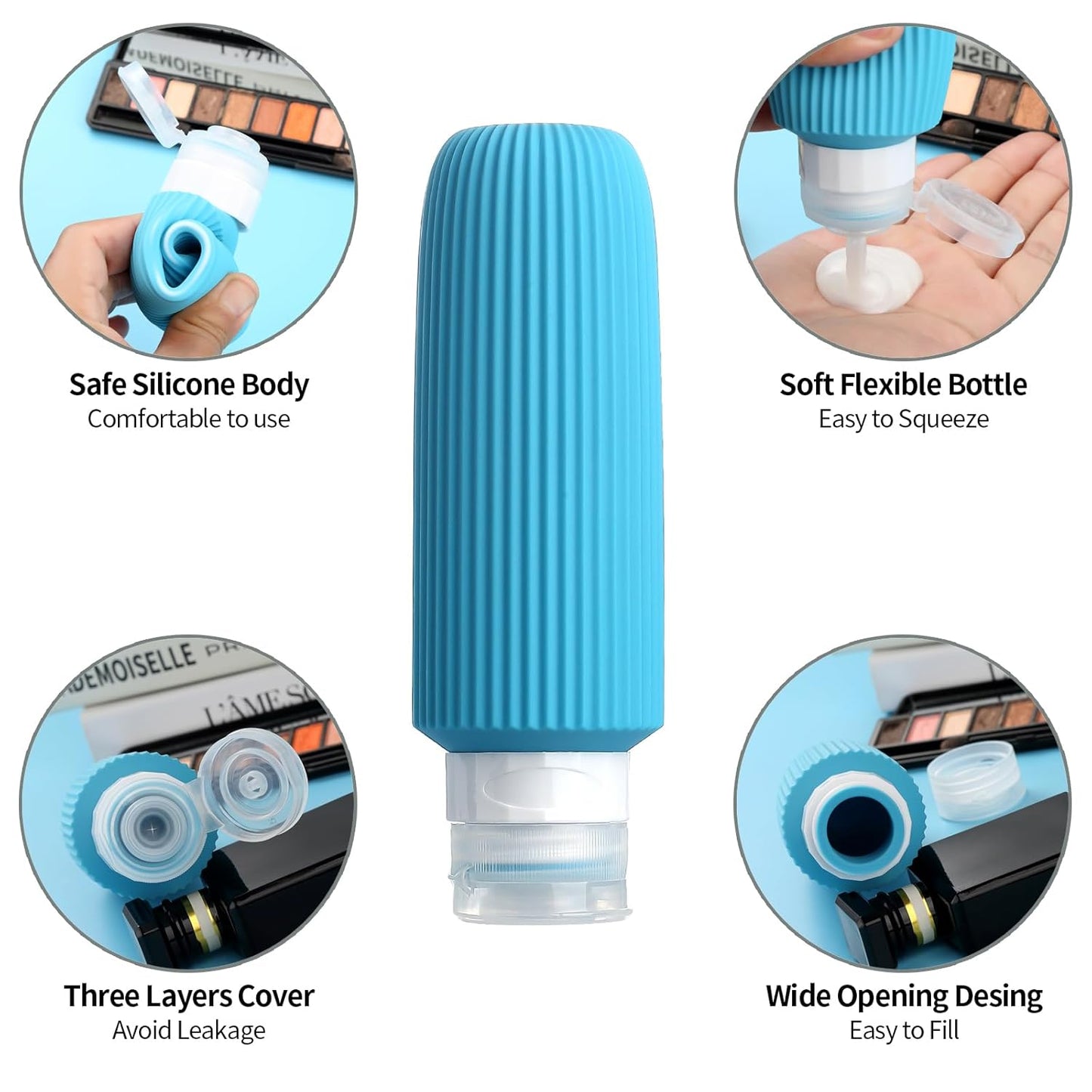 16 Pack Travel Bottles for Toiletries, Large 6oz Silicone Travel Containers jar for Toiletries, Leak Proof Refillable Liquid Shampoo And Conditioner Travel Essentials toiletry Bottles