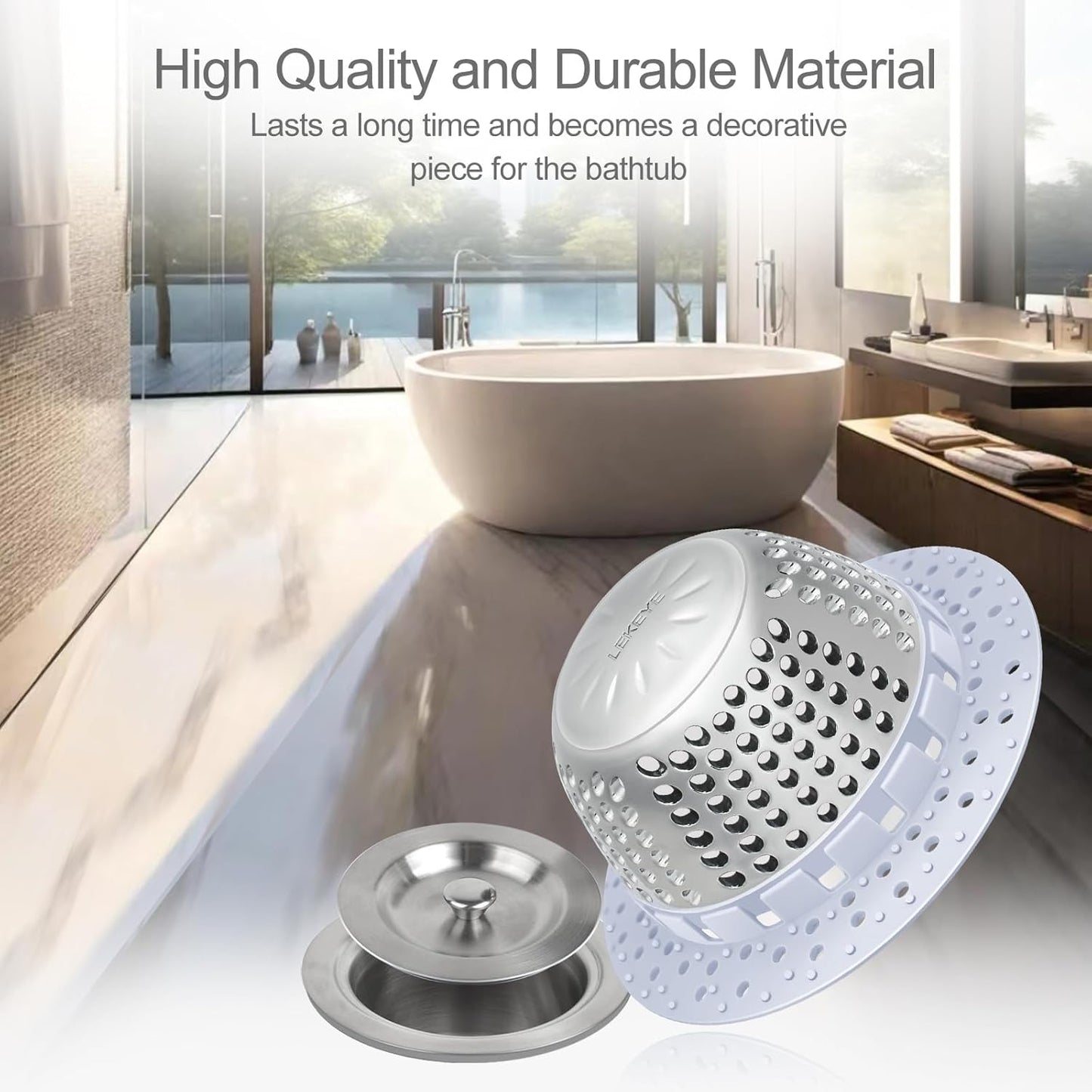 LEKEYE Shower Drain Hair Catcher/Bathtub Drain Cover/Drain Protector for Pop-Up & Regular Drains(Light Blue)