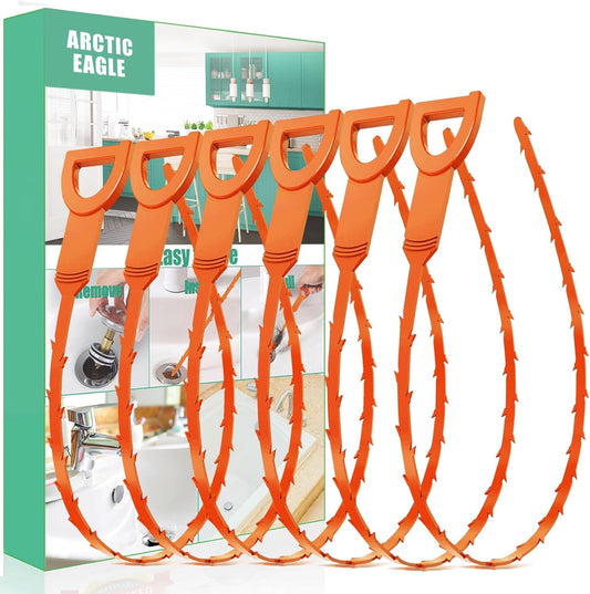 Drain Snake Hair Drain Clog Remover - 6 Pack Shower Snake Sink Unclogger Tool with Exquisite Packaging (Orange)