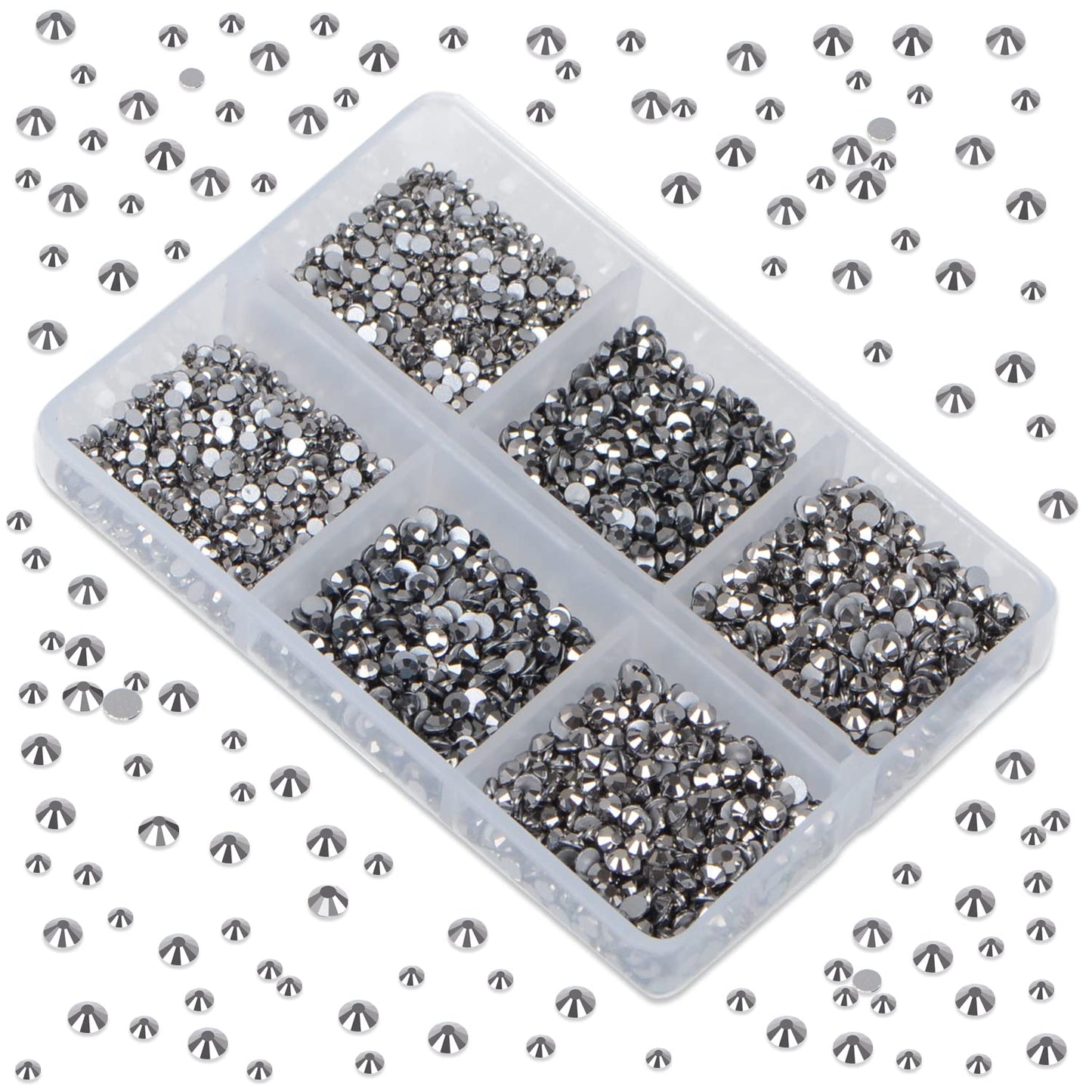 LPBeads 6000 Pieces Jet Hematite Non Hotfix Rhinestones 6 Sizes Round Crystal Glass Flat Back Rhinestones with Tweezers and Picking Pen for Nail Art Crafts Clothes Bags DIY