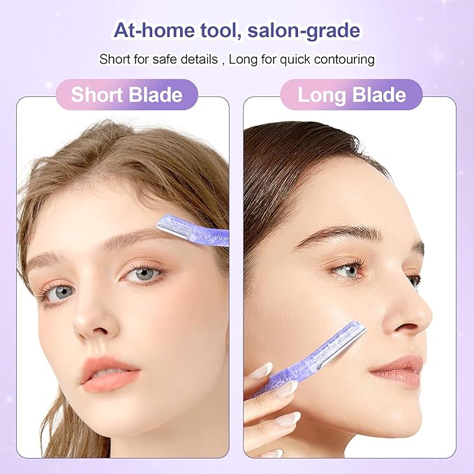 Women’s Dermaplane Razor for Face & Eyebrow - Anti-Cutting Japanese Blades for Eyebrow and Facial Hair Removal, Achieve Silky Skin and Perfect Brows (Purple, 12 Count)