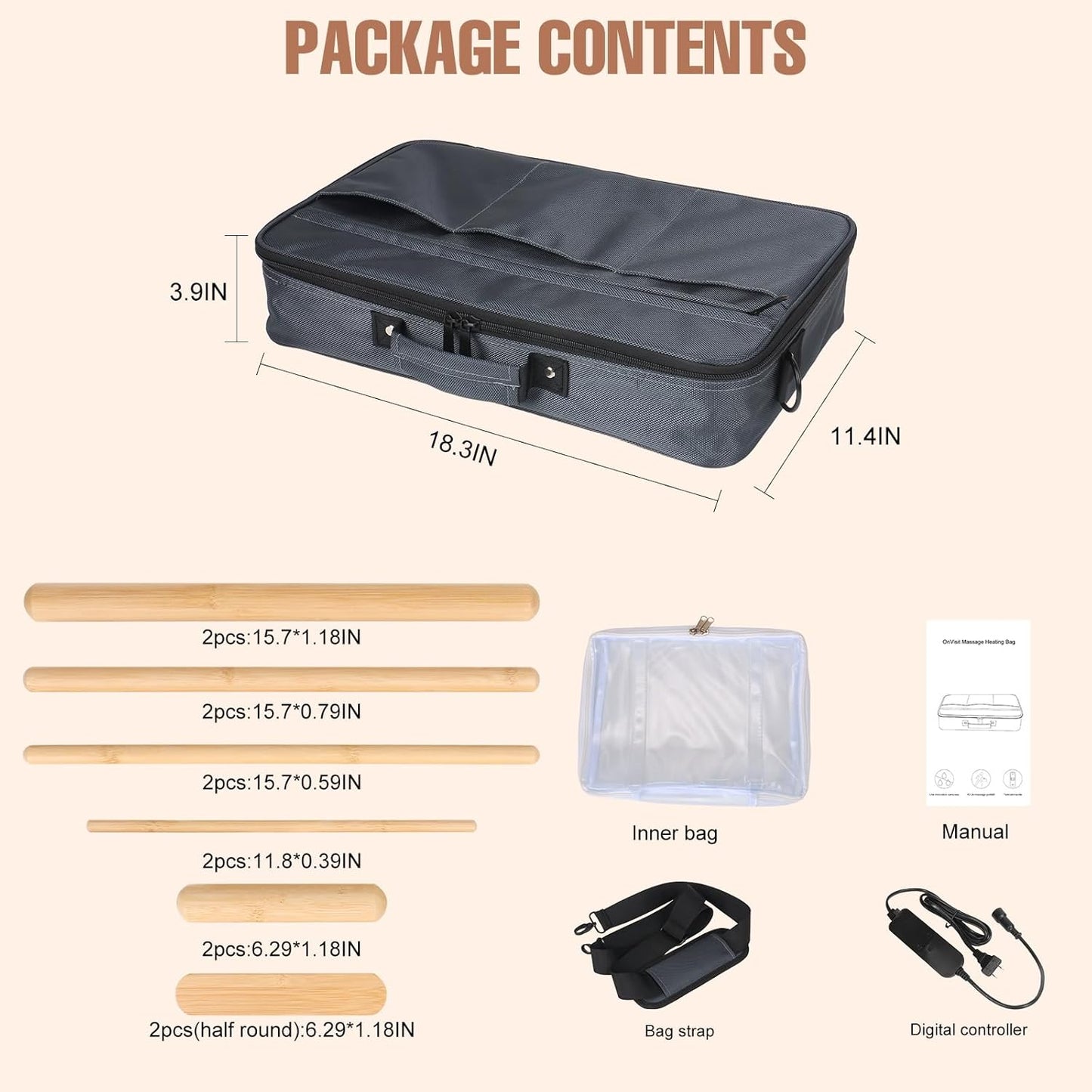 Hot Bamboo Massage Sticks Warmer Kit,12pcs Solid Bamboo Sticks for SPA,Portable Stone Massage Heater with Temperature Control/Heating Time for Home/Travel Spa Warming Therapy Relaxing