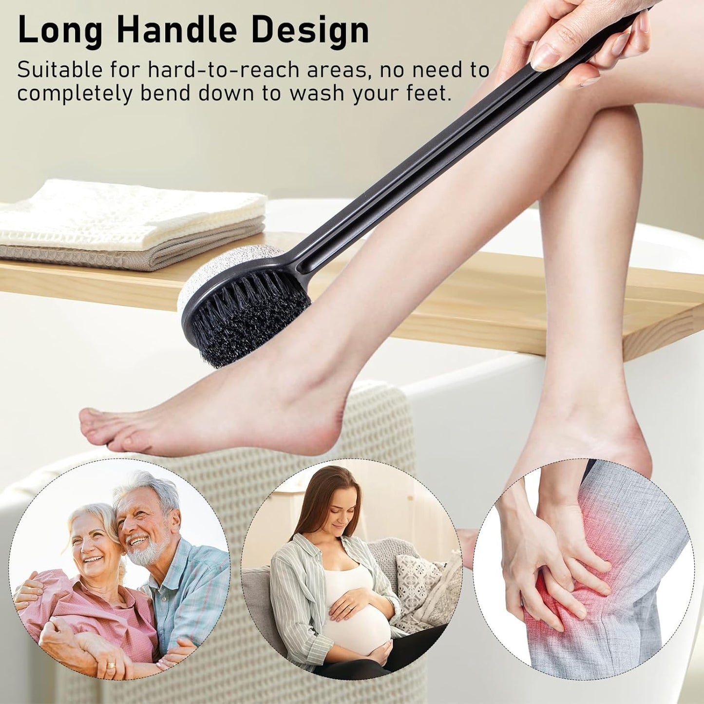 Pumice Stone for Feet with Long Handle (Double-Faced Straight Black Handle, Count, 3.0)