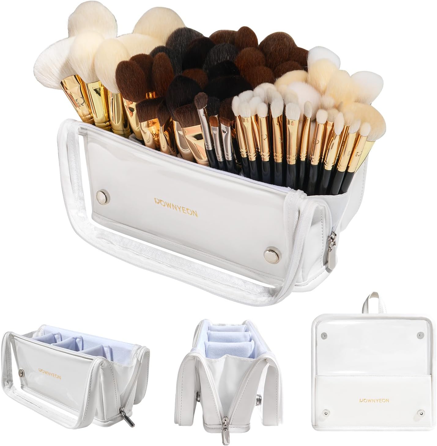 ROWNYEON Makeup Brush Bag, High Capacity Stand-Up Makeup Brush Holder, Travel Professional Cosmetic Bag Artist Organizer Bag Large Makeup Brush Case with Adjustable Divider (Brushes Not included)