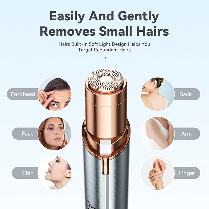 Facial Hair Remover for Women,Painless Hair Shaver Rechargeable with LED Light,Flawless Lady Face Electric Razor,The Great Female Mustache Removal (Sky Blue (with 1 Replacement Heads))