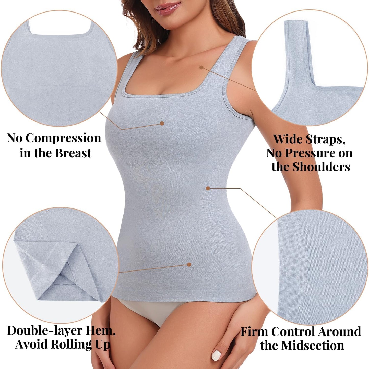 EUYZOU Women's Tummy Control Shapewear Tank Tops Seamless Square Neck Compression Tops Slimming Body Shaper Camisole