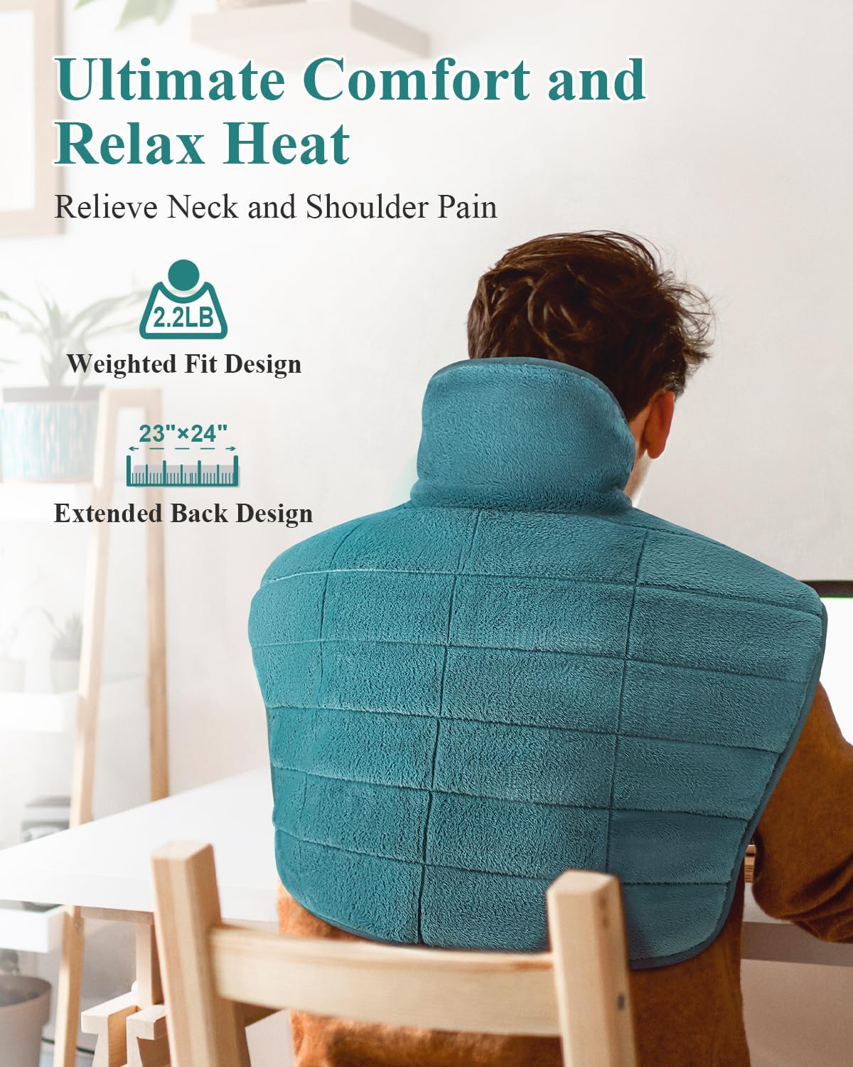 Heating Pad for Neck and Shoulders and Back, 24 x 23 XL Large Heat Wrap for Pain Relief, Birthday Gifts for Women Mom, 2.2lb Weighted, 6 Heat Settings, 4 Timers, Blue