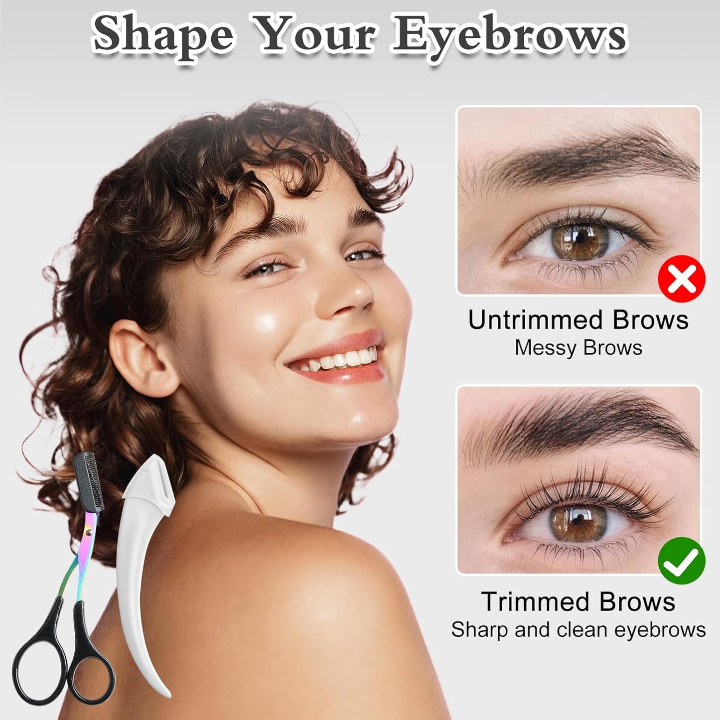 6 Pcs Eyebrow Trimmer Scissors with Comb, Curved Eye Brow Razor, Non-Slip Stainless Steel Facial Hair Removal Grooming, Brow Shaping Beard Shaving Kit Beauty Accessories for Women Men (Black)