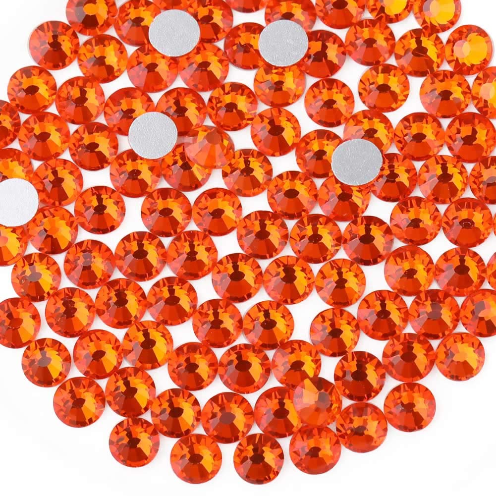 beadsland Flat Back Crystal Rhinestones Round Gems, Orange (2.3-2.5mm) SS8/1440pcs