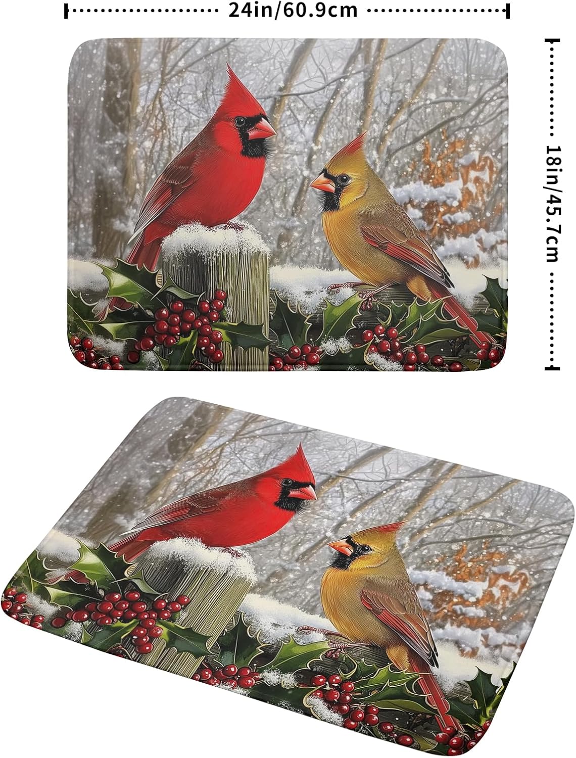Winter Birds Dish Drying Mat Red Berry Dish Drainer Rack Mat Microfiber Absorbent Dish Drying Pad for Kitchen Counter Coffee Bar 18x24 Inch