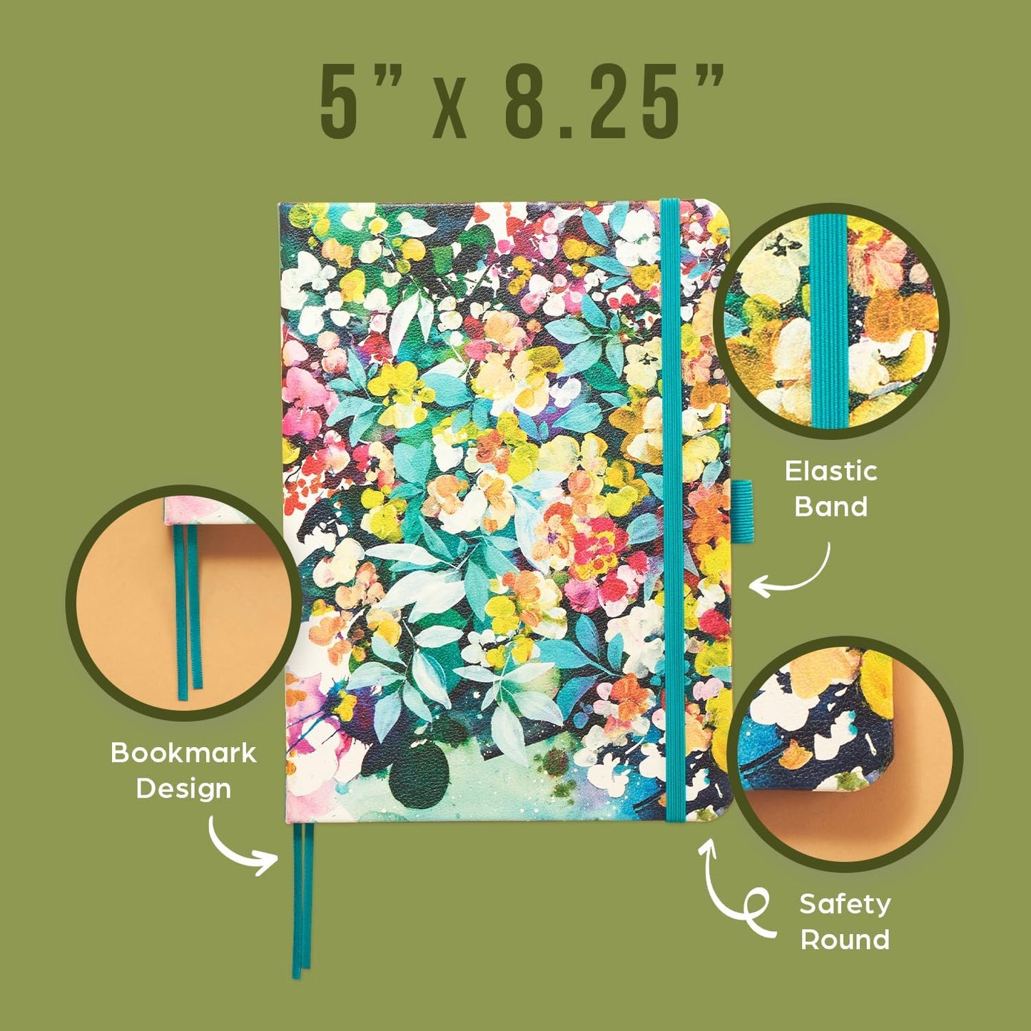 Happy Planner Book-Bound Dot-Lined Journal, Hardcover Journal for School or Office with Thick 100 GSM Paper, Serene Garden, 80 Pages, 5.75" x 8.25"