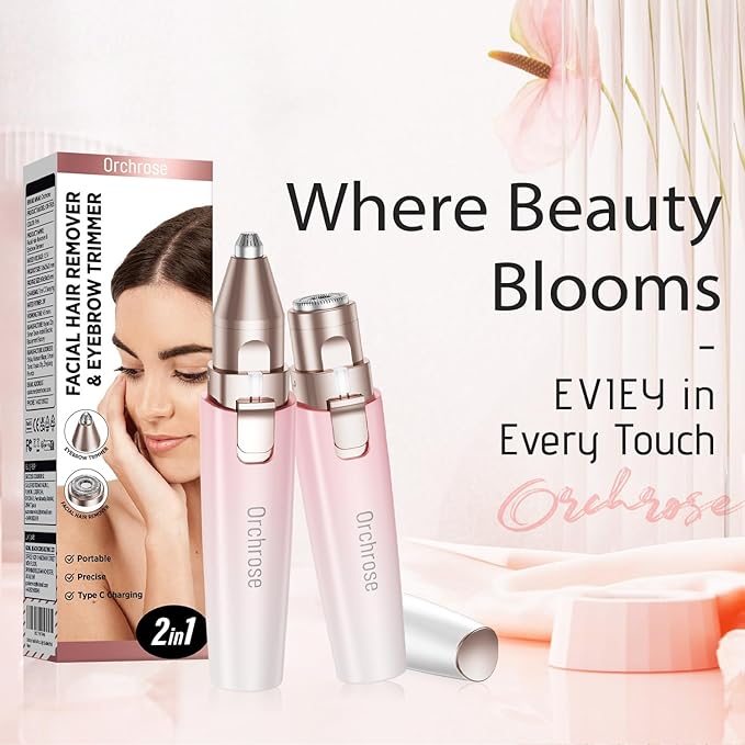 Rechargeable Facial Hair Remover for Women: 2-in-1 Device for Shaping Eyebrows and Removing Face Peach Fuzz (Gradient Pink)