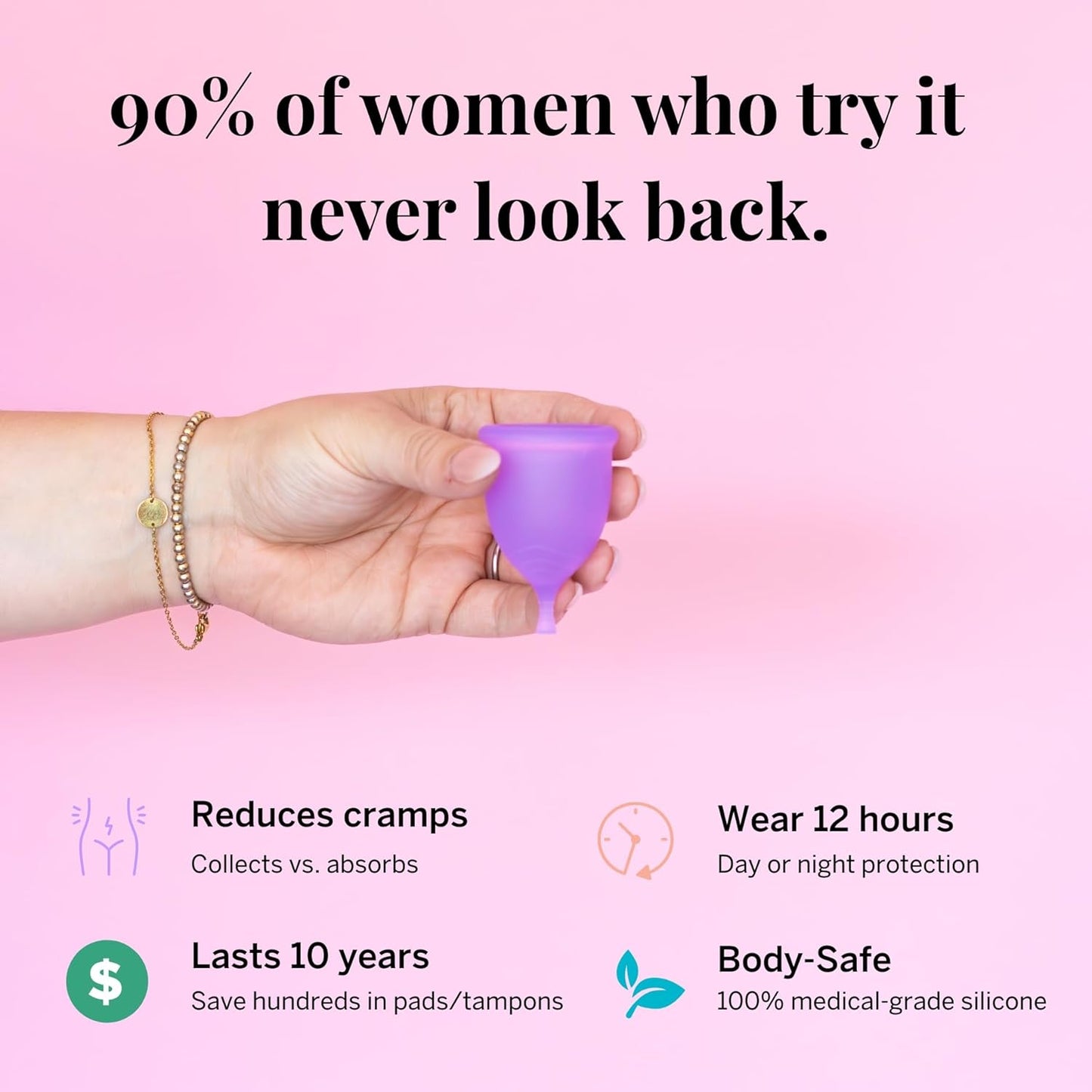 Pixie Menstrual Cup - No Metals or Toxins - Ranked 1 for The Most Soft Reusable Period Cup - Wear 12 Hours - 100% Medical-Grade Silicone - Tampon Alternative - Buy One We Give One - Extra Large