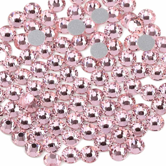Beadsland 288pcs Flat Back Crystal Rhinestones Round Gems for Nail Art and Craft Glue Fix, Light Pink, SS34,7.1-7.3mm