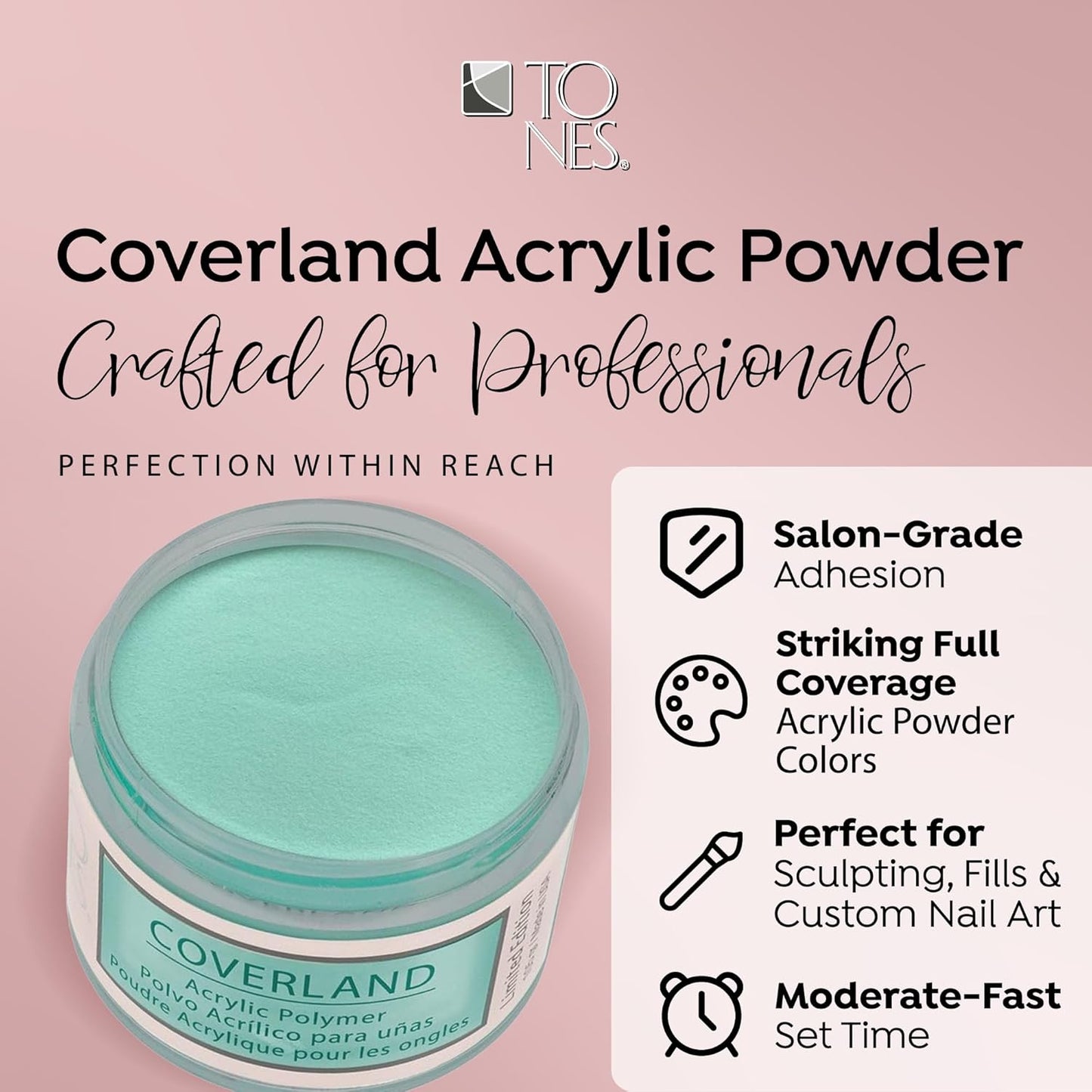 Tones Coverland Acrylic Nail Powder "Found Paradise" - Limited Edition Acrylic Powder for Nail Design, Sculpting, and Masking Nail Bed Imperfections - Professional Acrylic Nail Supplies - (1.5 Oz)