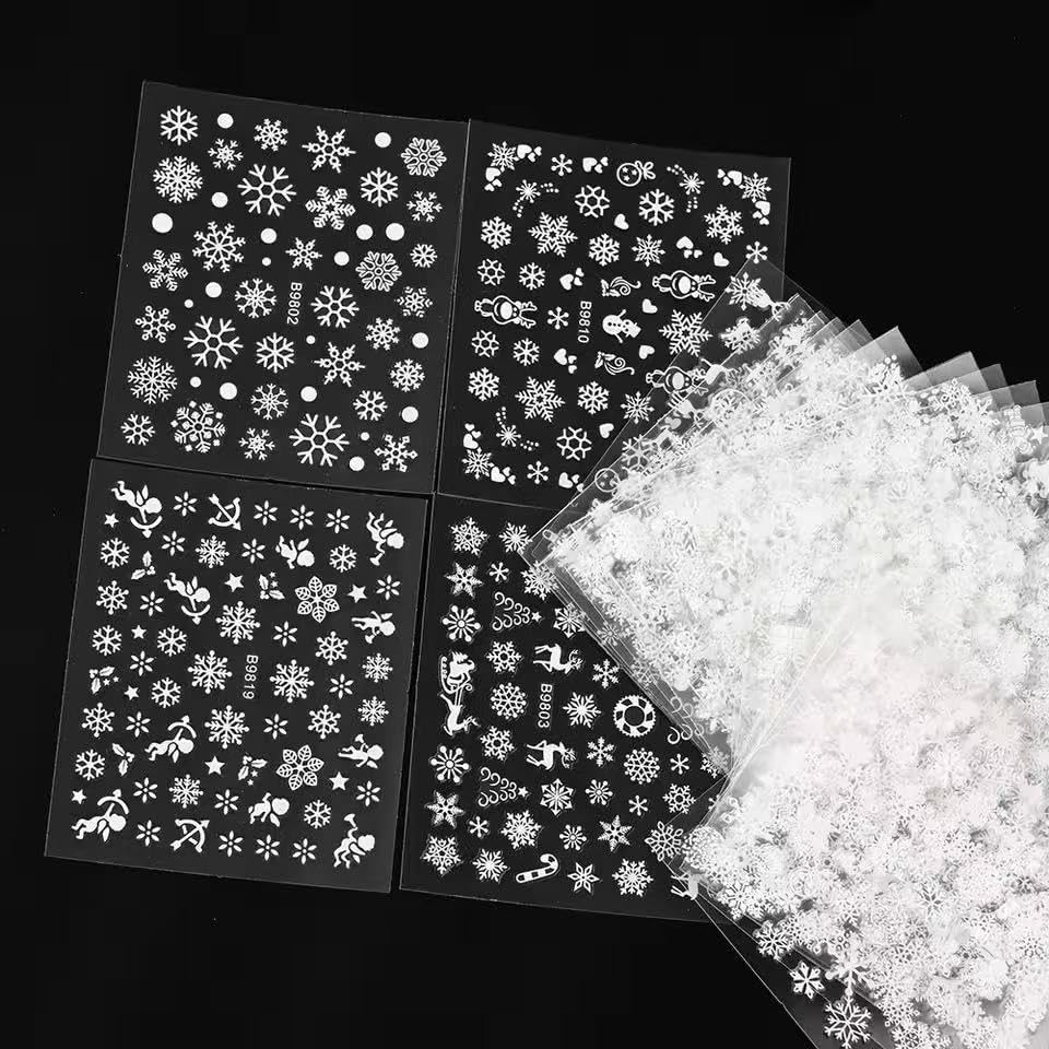 30 Sheet White Snowflakes Nail Art Stickers Christmas Snowflake Decals 3D Self-Adhesive Nail Art Supplies Charms for Nails Art Manicure Tips Decoration