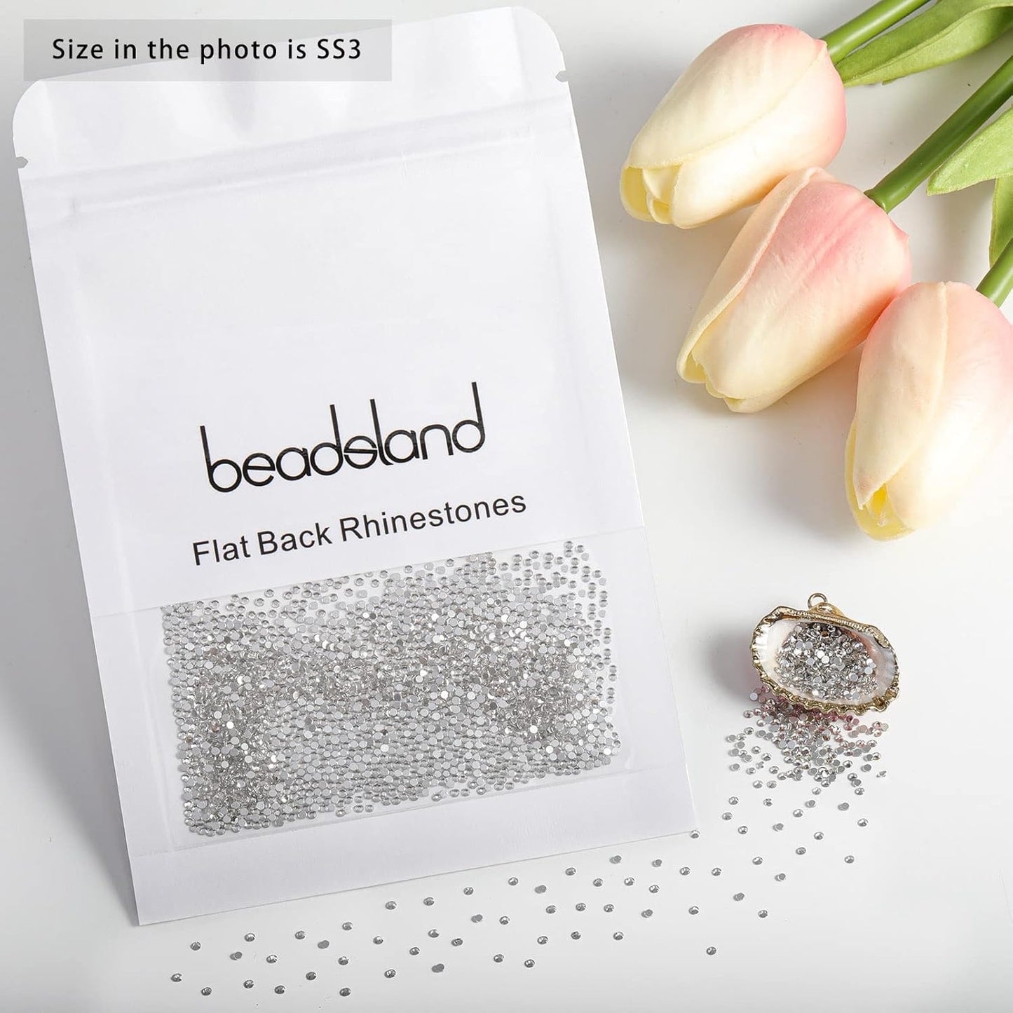 beadsland Flat Back Crystal Rhinestones Round Gems for Nail Art and Craft Glue Fix, Crystal (1.3-1.4mm) SS3/1440pcs