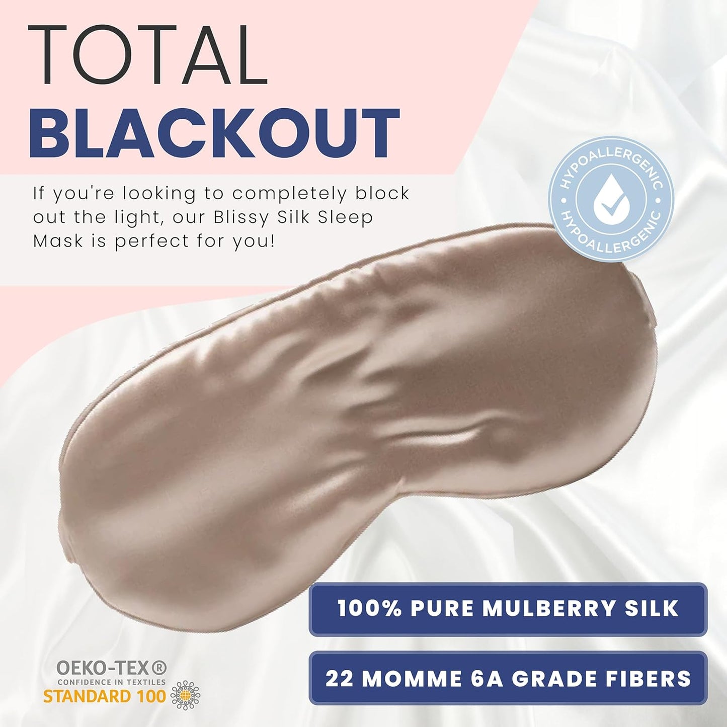 Blissy Silk Sleep Mask - Eye Sleeping Mask for Women & Men for Total Blackout - 100% Pure Mulberry Silk, 22 Momme 6a Fibers - Blindfold Sleep Mask Side Sleeper Eye Cover (Champagne)