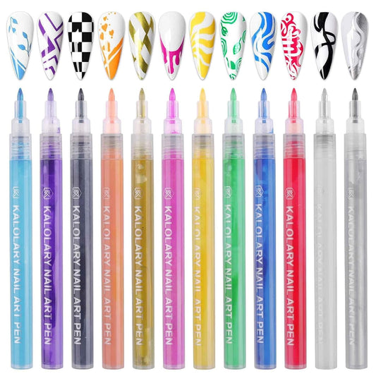 12 Color 3D Nail Art Pens Set, Kalolary Nail Point Graffiti Dotting Pen Drawing Painting Liner Brush for DIY Nail Art Beauty Adorn Manicure Tools