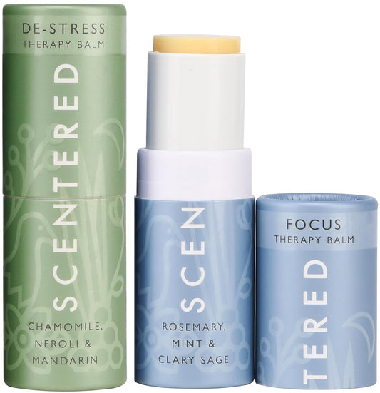 Scentered Aromatherapy Balm Stick Duo for Stress-Relief & Focus - Roll On Essential Oil Blends of Rosemary, Mint, Chamomile - Aromatherapy Gifts for Women - De-Stress & Focus