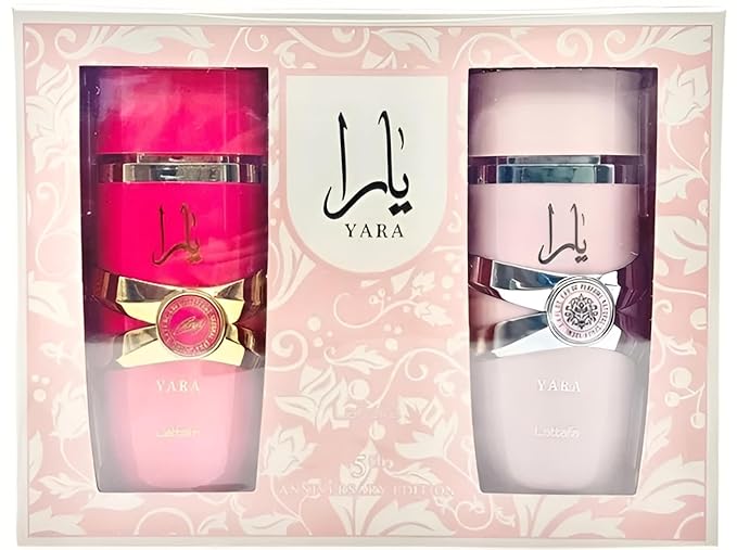 Lattafa Yara 5th Anniversary Edition – Floral, Fruity, Gourmand, Vanilla – 2-Piece Eau de Parfum Gift Set for Women (Yara & Yara Candy, 2 x 3.4 Ounce Sprays)