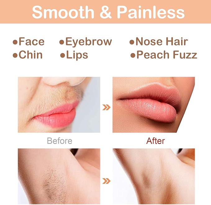 Facial Hair Removal Eyebrow Trimmer - Facial Shaver Device 2 in 1 Remover for Face Peach Fuzz Eyebrow Nose Ear Hair Chin Lips Armpit with LED Light Rechargeable for Women Men Travel Size (White)