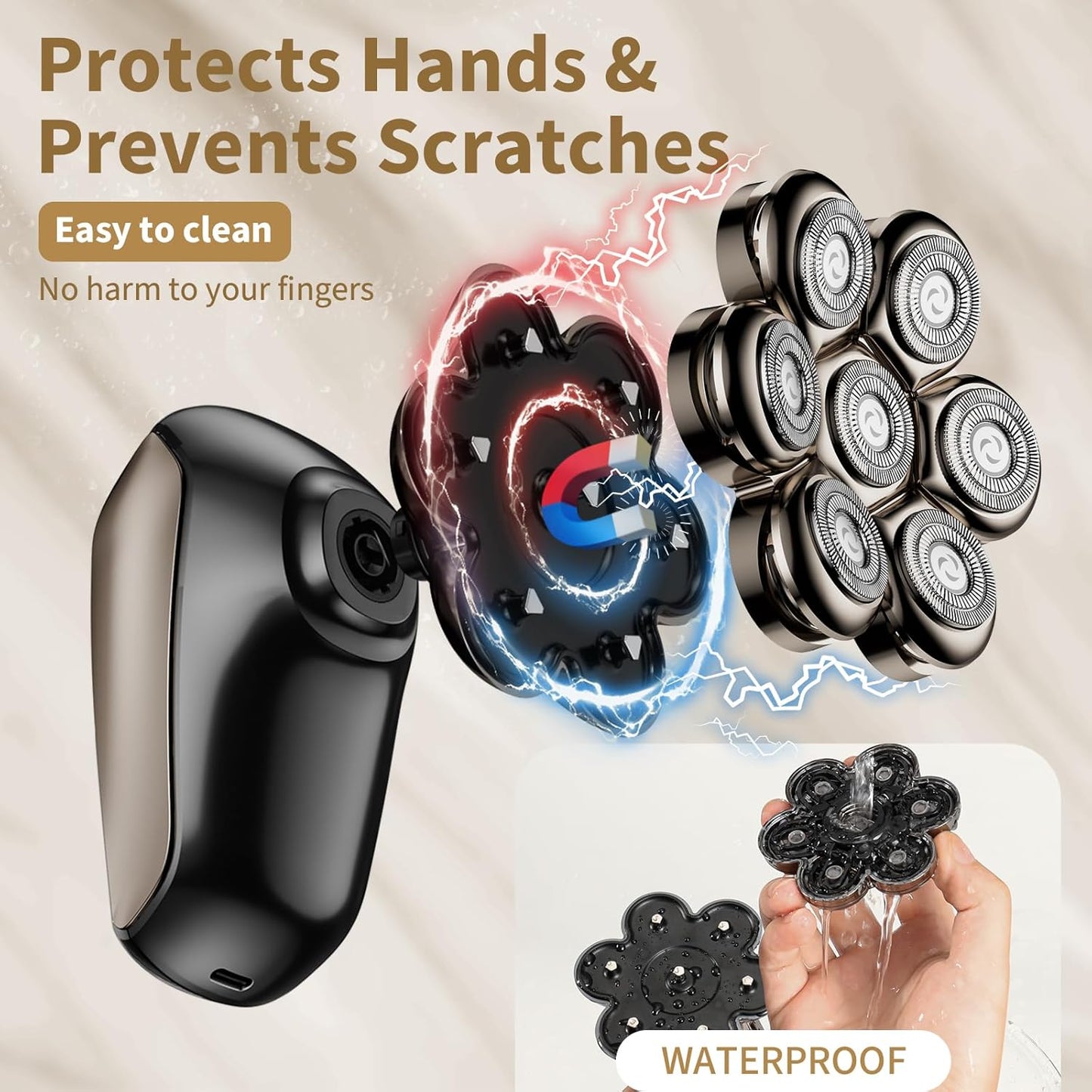 SHPAVVER Head Shavers for Bald Men: 5-in-1 Electric Razor - IPX7 Waterproof Shaving Grooming Kit for Balder - Turbo Speed & Precision Blades (Gold)